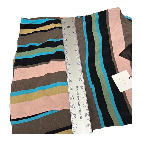 Zara Top Womens XS Brown‎ Stripe Tank Plunge Pink Blue Faux Wrap Plunge V Neck - Picture 6 of 11